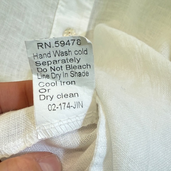 Lungo L'Arno Made in Italy 100% linen white button down tab sleeve shirt - Picture 11 of 11